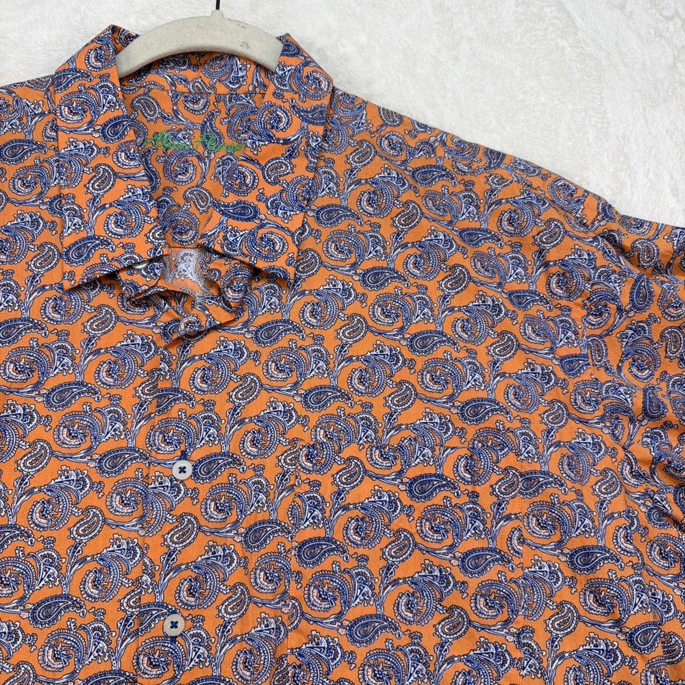 Alan Flusser Paisley Print‎ Button Up Shirt Orange Blue Mens XXL Preppy Retro